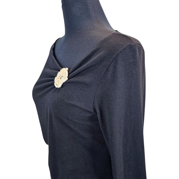 Vintage Y2K Black Knit Top MP Flared Sleeves Rosette Flower Balletcore Soft Girl - Picture 10 of 16